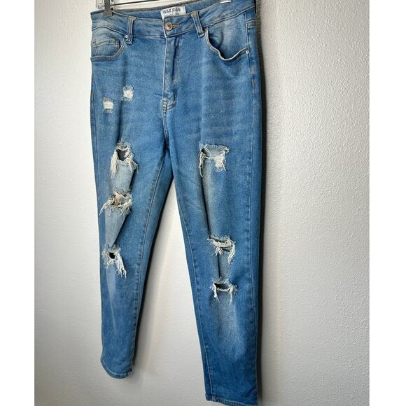 Wax Jean Collection Medium Wash Distressed Holes Boyfriend Denim Jeans 30 - Picture 3 of 14